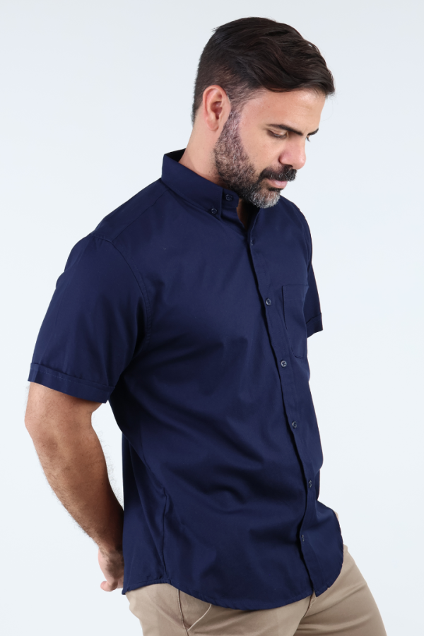 Camisa de Vestir Casual Uniforme Manga Corta Azul Marino para Hombre